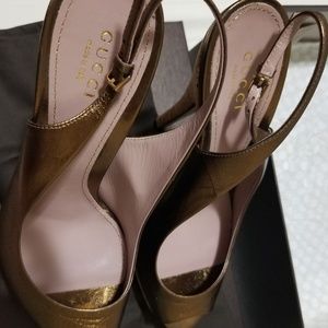 Gucci Lisbeth Metallic Bronze Platform 37 1/2